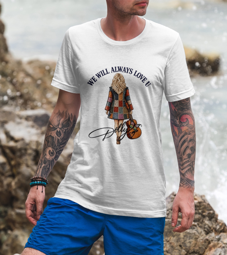 We Will Always Love U Dolly Retro Patchwork Guitar T-Shirt