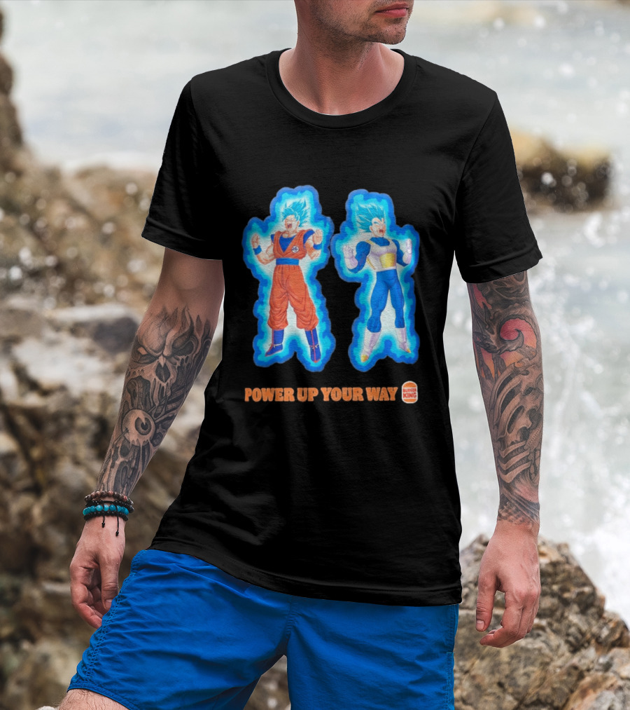 Burger King Dragon Ball Super Power Up Your Way Collaboration Featuring Iconic Saiyan Characters T-Shirt
