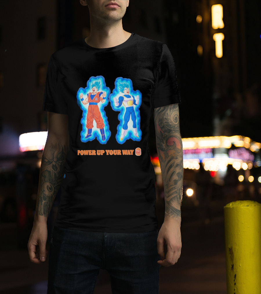 Burger King Dragon Ball Super Power Up Your Way Collaboration Featuring Iconic Saiyan Characters T-Shirt