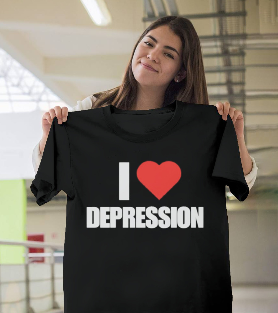 I Heart Depression Text With Red Love T-Shirt