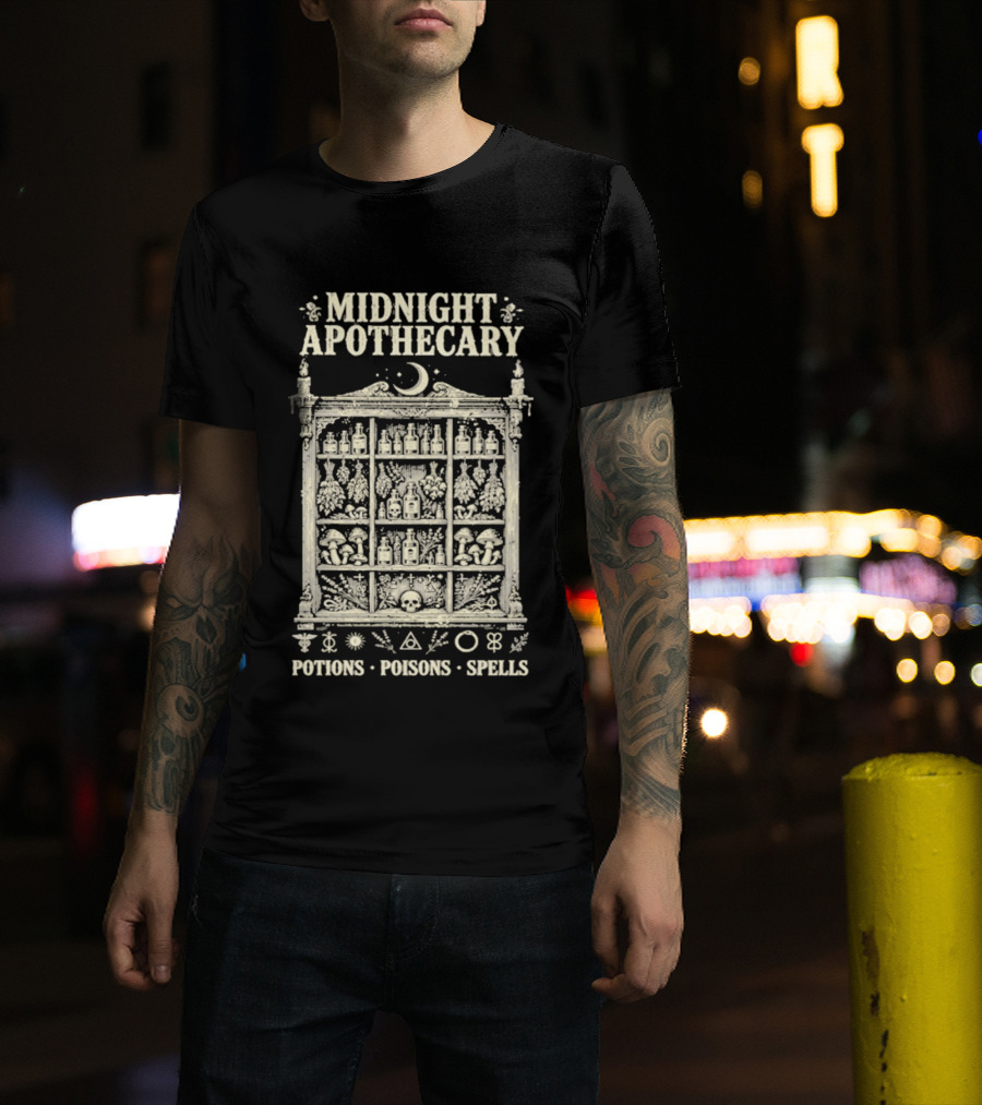 Midnight Apothecary Potions Poisons Spells Halloween Witch T-Shirt