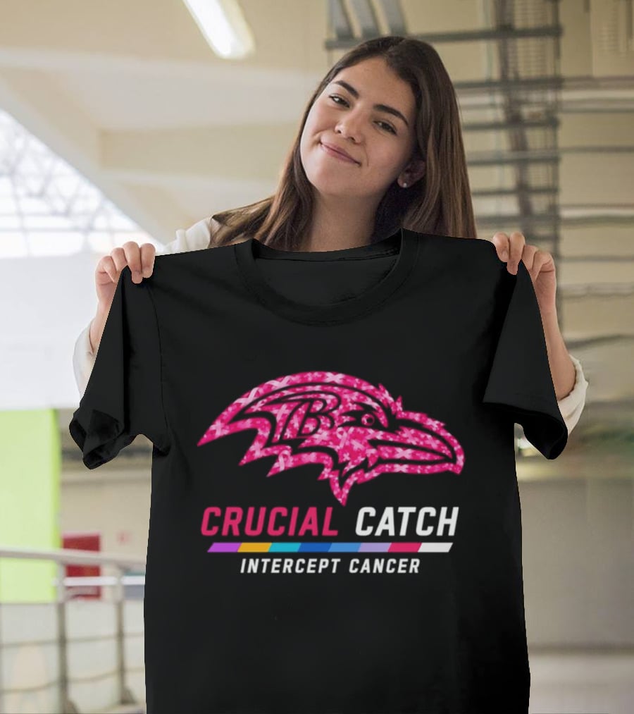 Baltimore Ravens Crucial Catch Intercept Cancer 2026 Pink Awareness Campaign T-Shirt