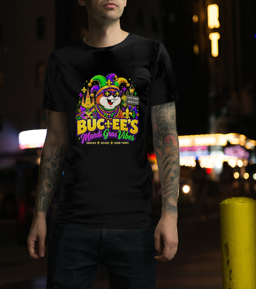Buc Ee's Mardi Gras Vibes Snacks Beads Good Times T-Shirt