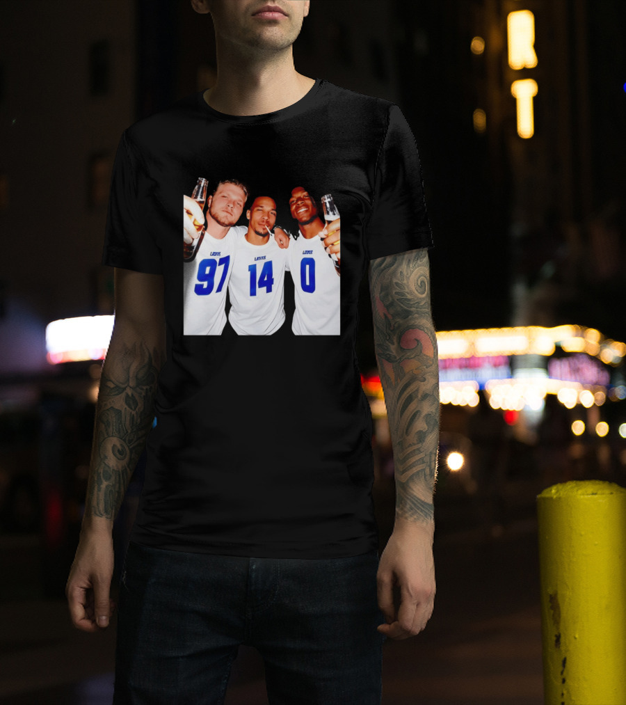 Detroit Lions Aidan Hutchinson Amon Ra St. Brown Jahmyr Gibbs Holding Beer Bottles Smoking Celebration T-Shirt