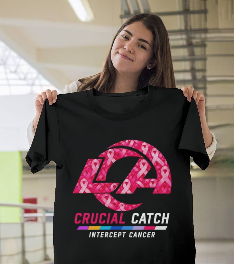 Los Angeles Rams Crucial Catch Intercept Cancer Pink Ribbon Awareness 2026 T-Shirt