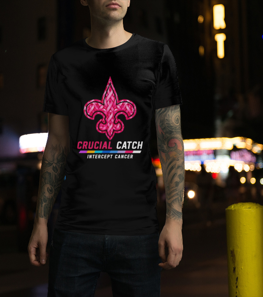 New Orleans Saints Fleur De Lis Crucial Catch Intercept Cancer 2026 T-Shirt