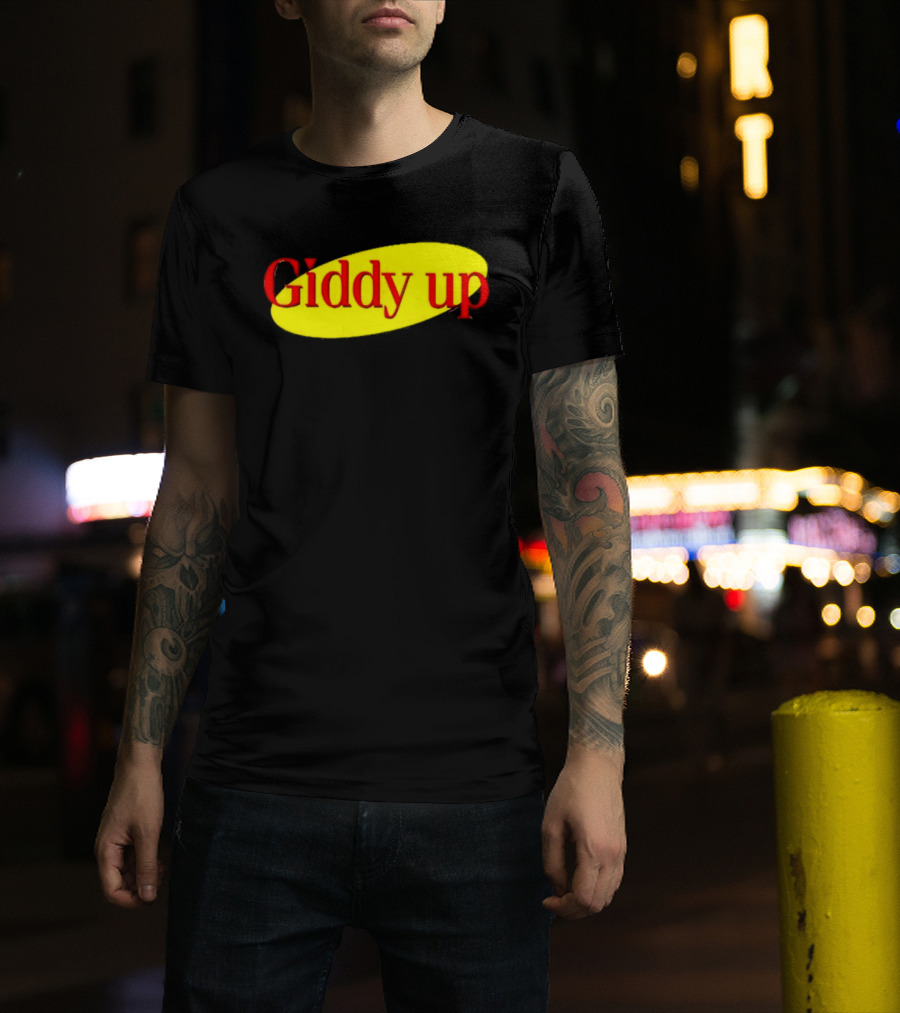 Giddy Up Bold Red Text On Yellow Oval T-Shirt