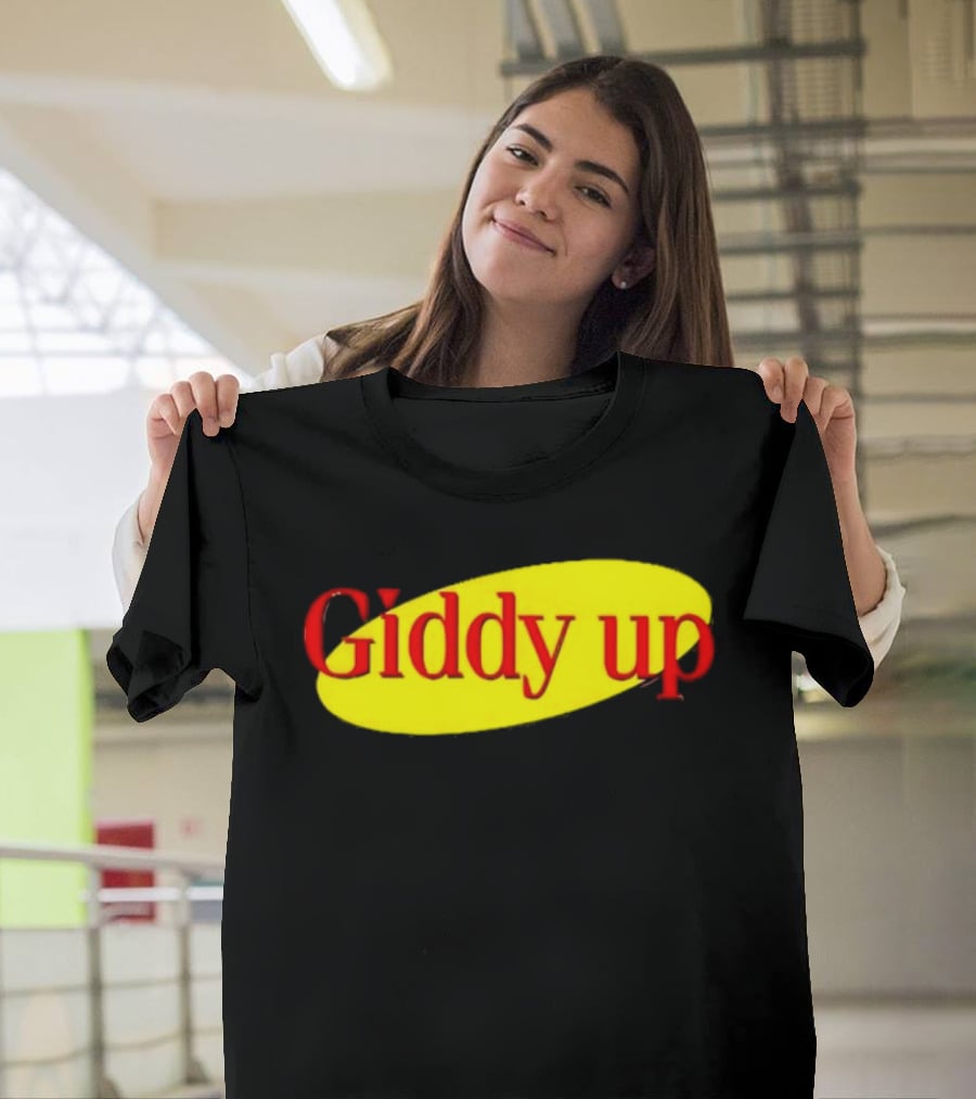 Giddy Up Bold Red Text On Yellow Oval T-Shirt