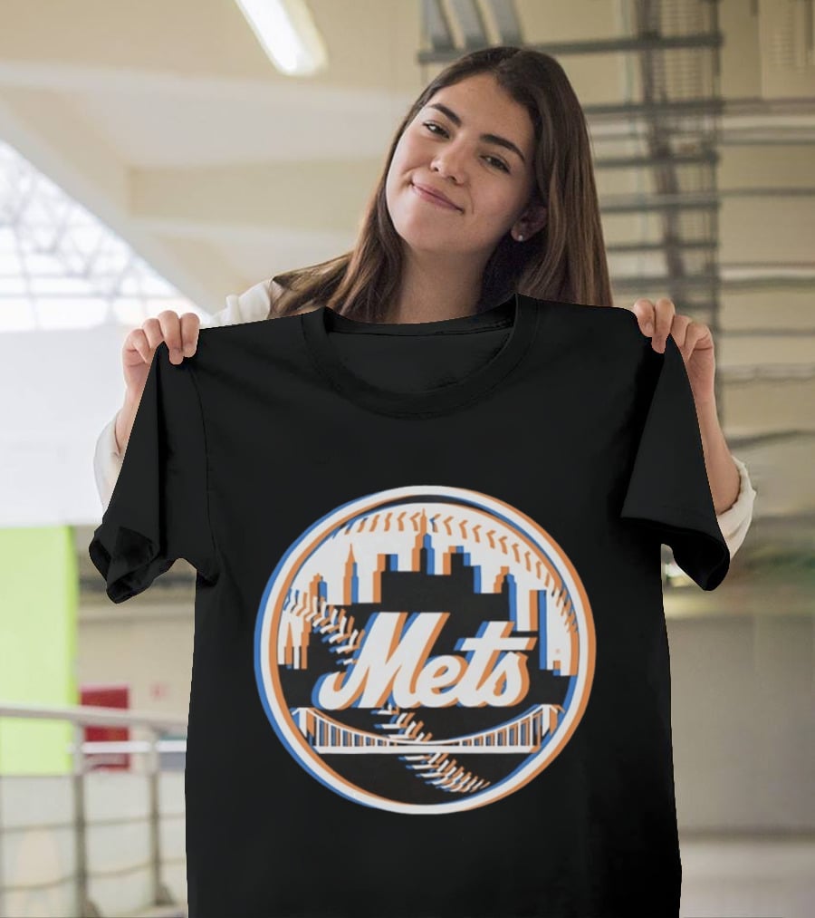 New York Mets Glitch 2026 MLB Season Skyline Bridge Baseball T-Shirt