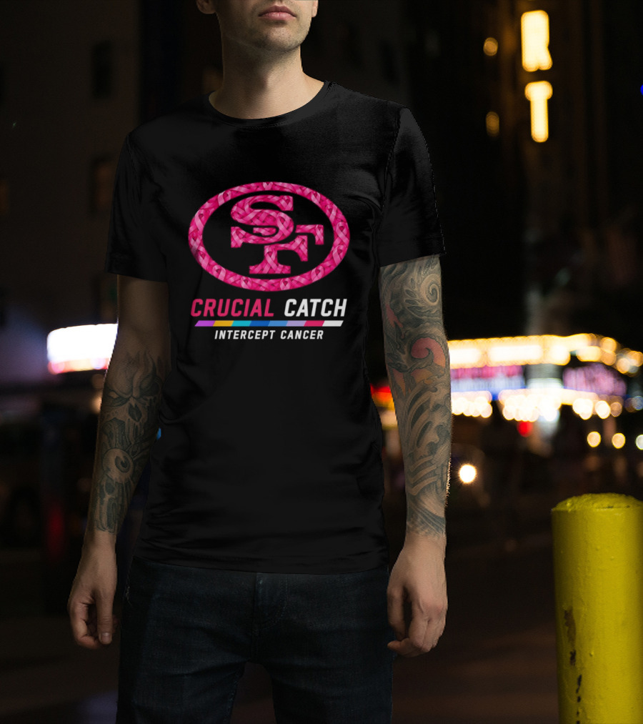 San Francisco 49ers 2026 Crucial Catch Intercept Cancer Pink Ribbon T-Shirt