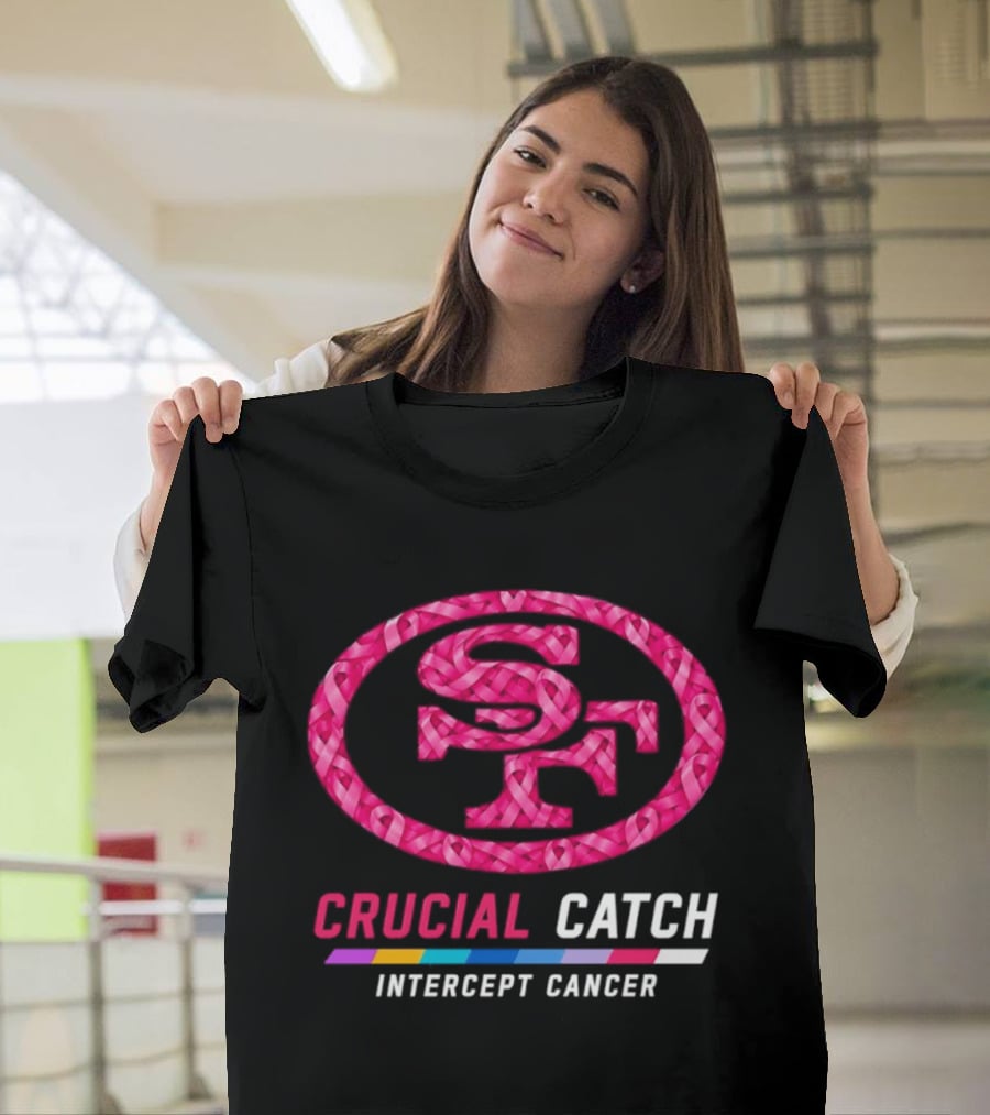 San Francisco 49ers 2026 Crucial Catch Intercept Cancer Pink Ribbon T-Shirt