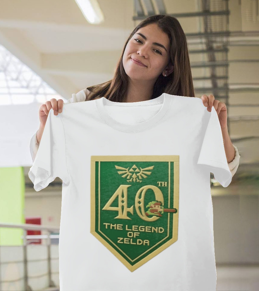 40th Anniversary The Legend Of Zelda With Link Pixel Art And Triforce T-Shirt