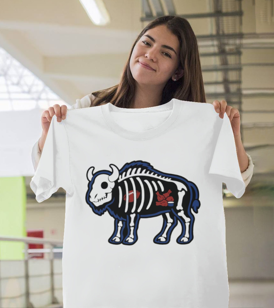 Buffalo Mafia Football X Ray Skeleton Drawing With Chicken Wings And Blue Cheese T-Shirt
