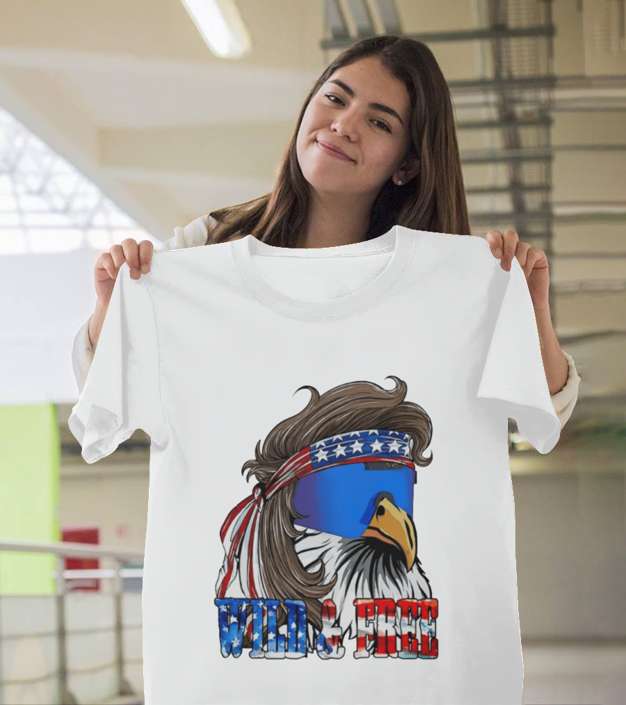 Wild And Free Bald Eagle USA Flag Bandana And Sunglasses T-Shirt