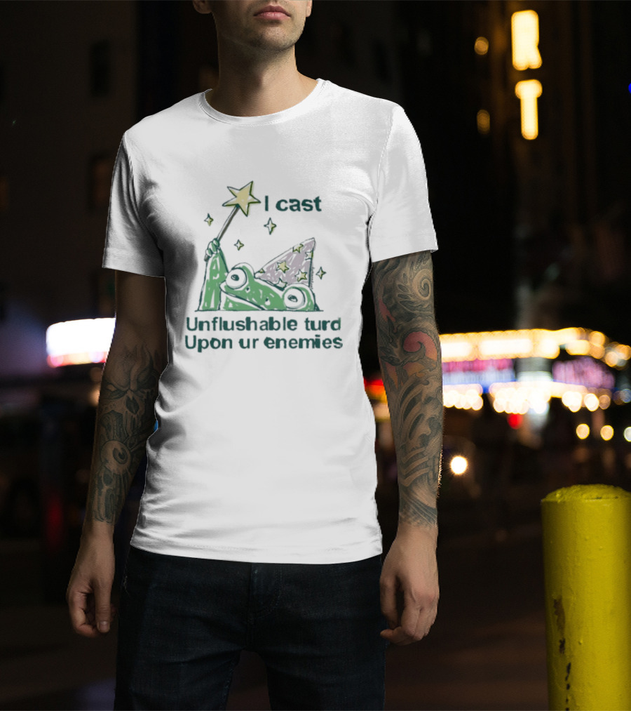 I Cast Unflushable Turd Wizard Frog Hat Enemies Magic Stars T-Shirt