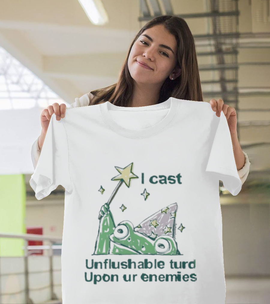 I Cast Unflushable Turd Wizard Frog Hat Enemies Magic Stars T-Shirt