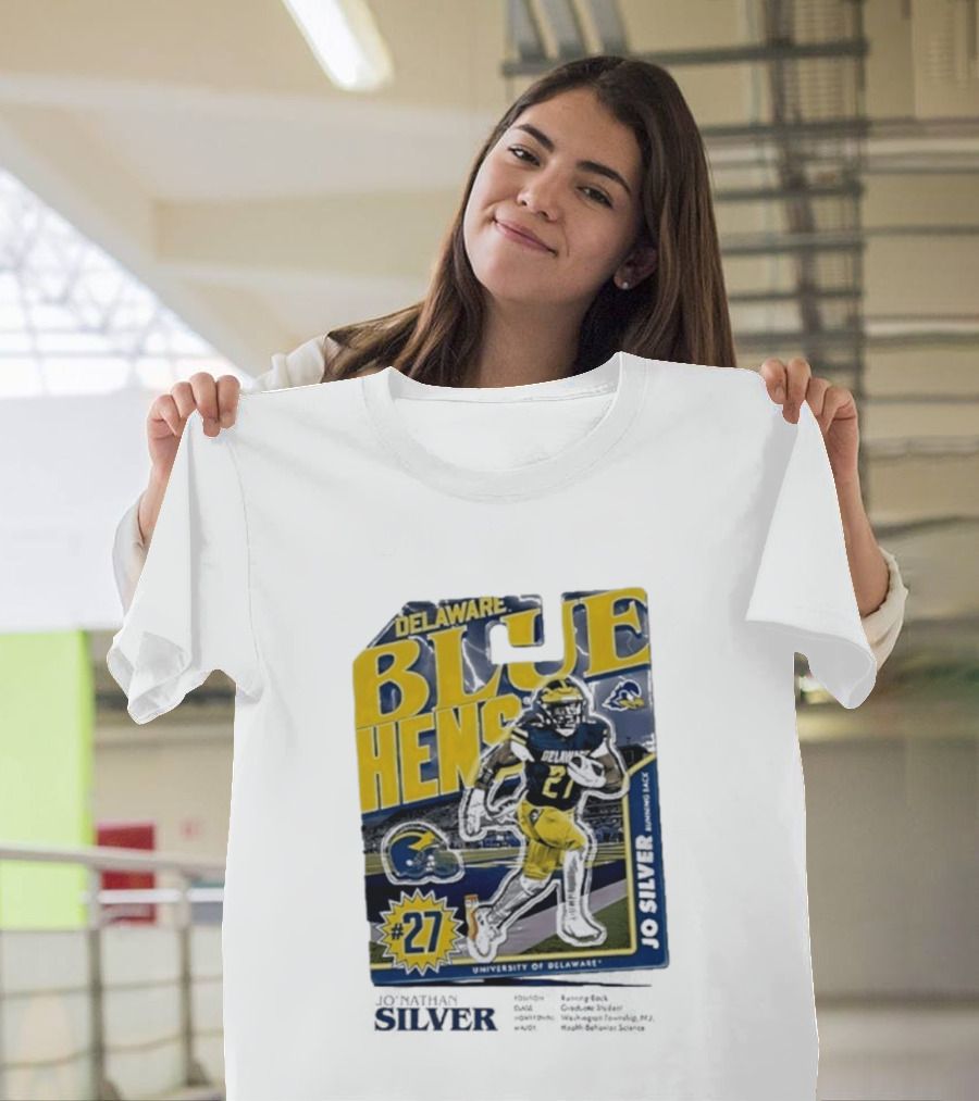 Delaware Blue Hens Jo Silver #27 University Of Delaware Football T-Shirt