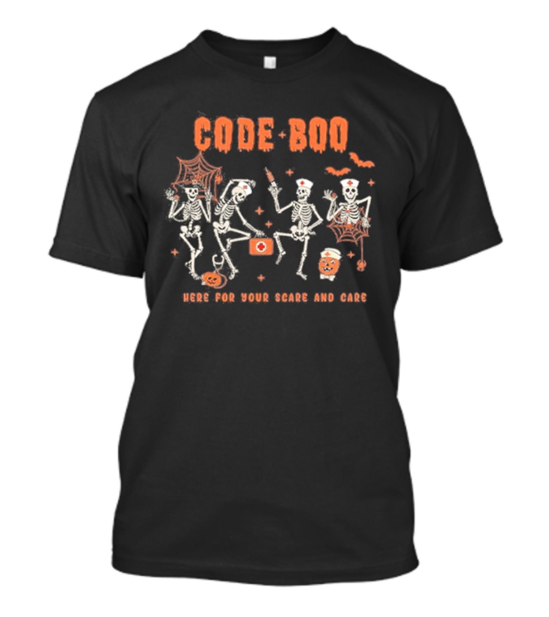 Code Boo Skeleton Nurse Halloween Scare And Care T-Shirt