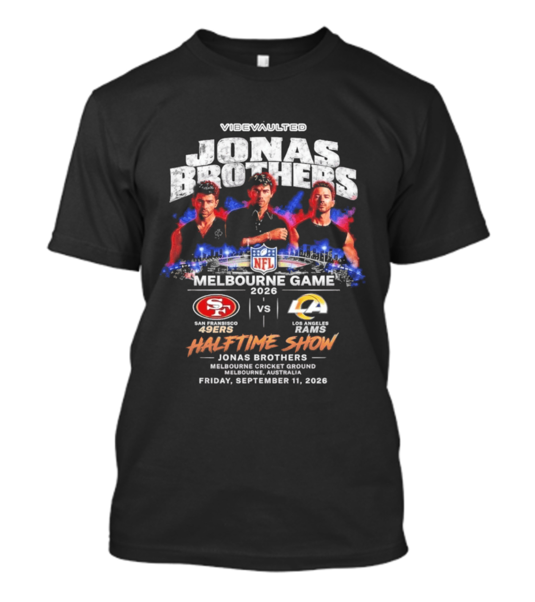 Viewvaulted Jonas Brothers Melbourne Game 2026 49ers Vs Rams Halftime Show September 19 T-Shirt