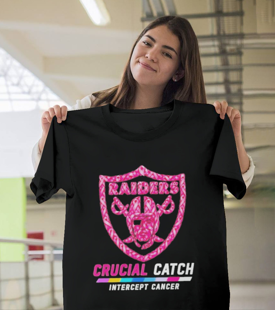 Las Vegas Raiders Crucial Catch Intercept Cancer Pink Ribbon Logo 2026 T-Shirt