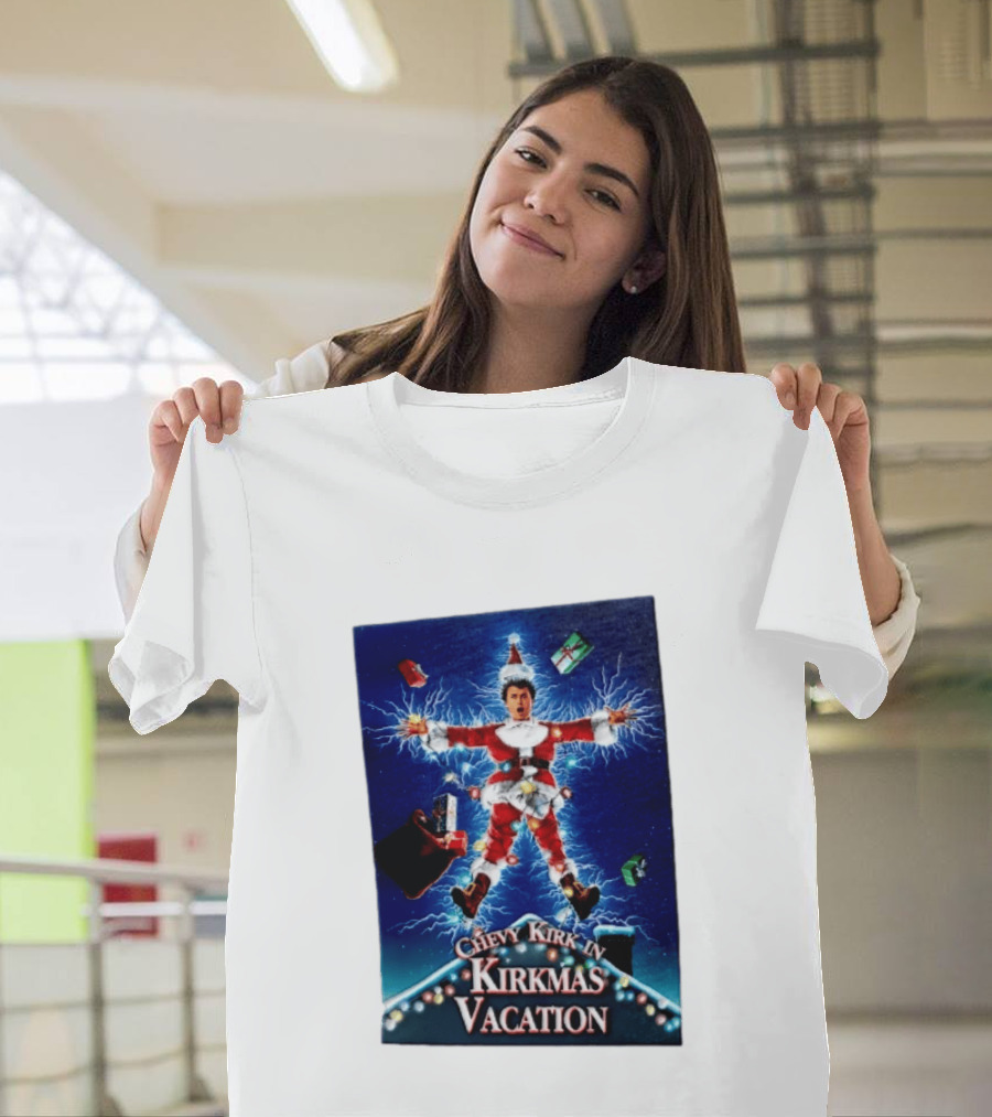 Chevy Kirk In Kirkmas Vacation Christmas Presents Lights Santa Suit Explosion T-Shirt