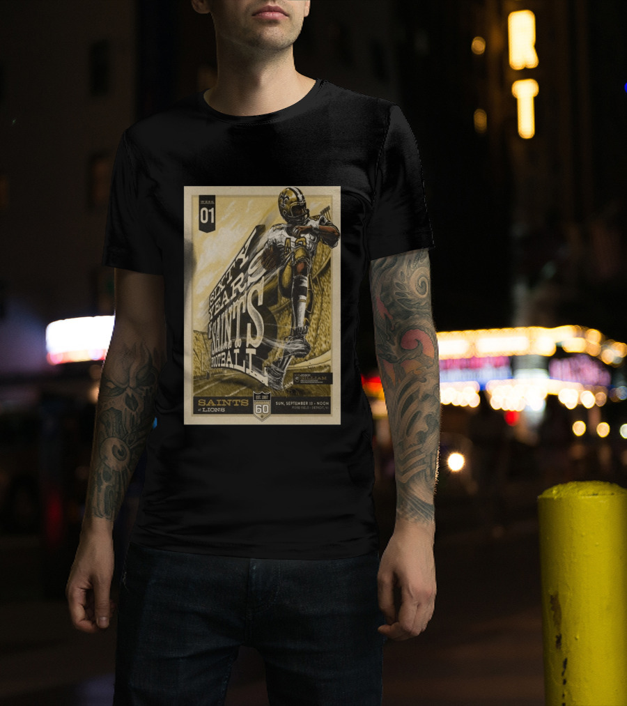 New Orleans Saints Vs Detroit Lions 60th Anniversary John Gilliam Tribute September 13 2026 Ford Field T-Shirt