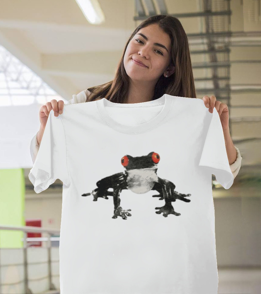 Red Eyed Tree Frog Black And White Monochrome Contrasting T-Shirt