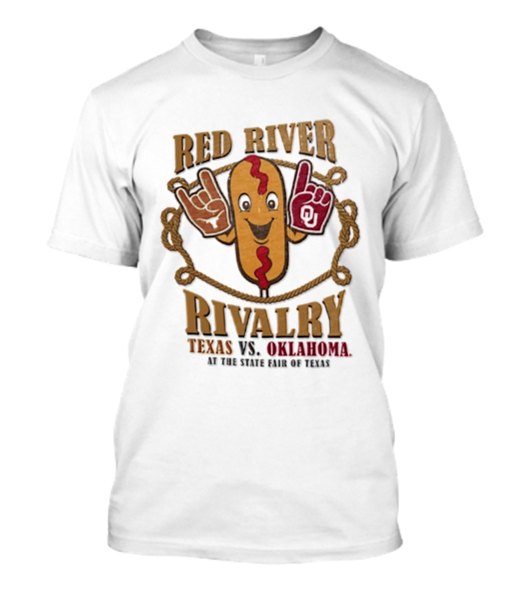 Red River Rivalry Texas Vs Oklahoma State Fair Of Texas Corn Dog T-Shirt