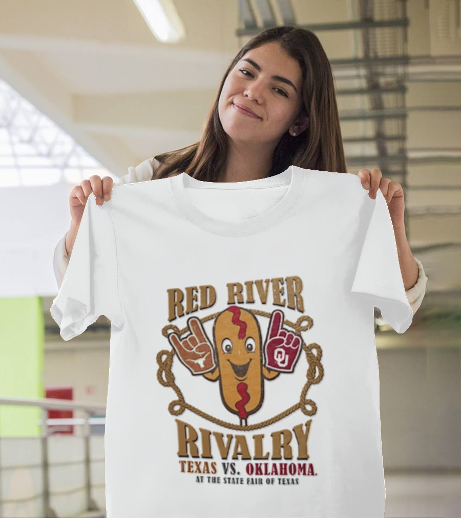 Red River Rivalry Texas Vs Oklahoma State Fair Of Texas Corn Dog T-Shirt