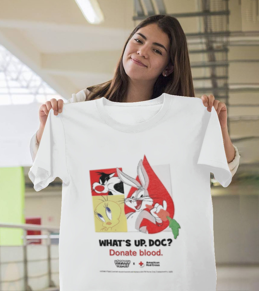 What's Up Doc Donate Blood Looney Tunes American Red Cross Bugs Bunny Tweety Bird T-Shirt