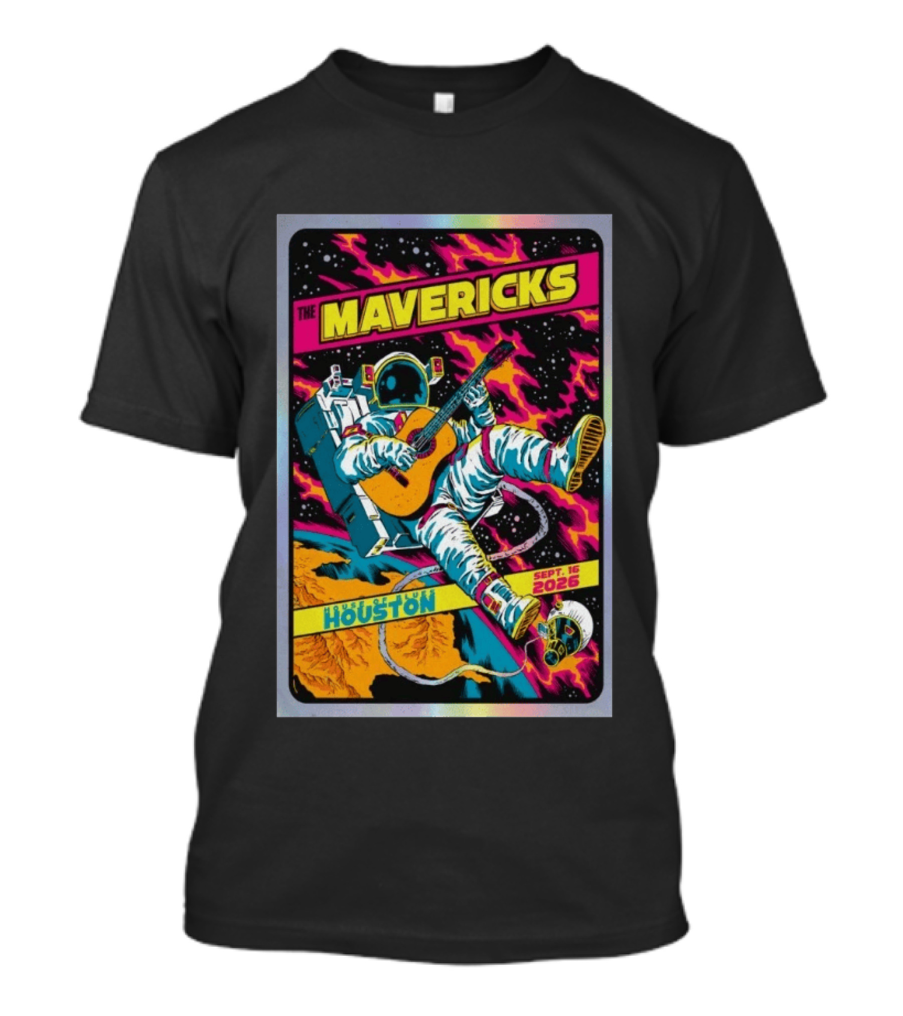 The Mavericks Houston Space Astronaut Guitar Sep 16 2026 House Of Blues T-Shirt