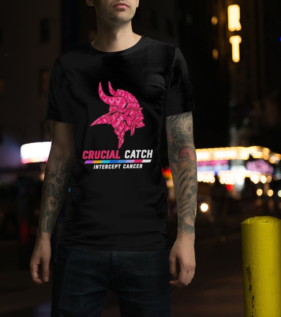 Minnesota Vikings 2026 Crucial Catch Intercept Cancer Pink Crucial Catch Intercept Cancer T-Shirt
