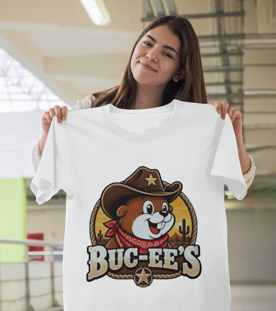 Buc Ee's Cowboy Howdy Beaver Star Bandana Cacti Desert Scene T-Shirt