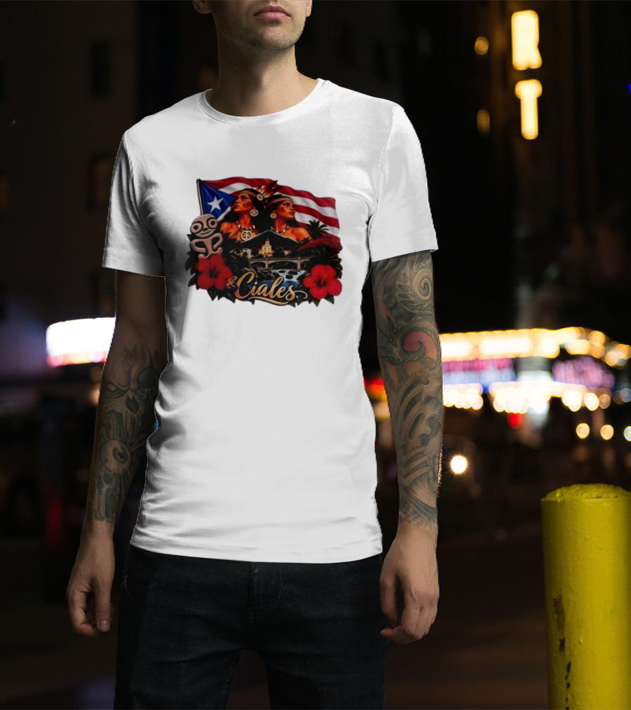 Ciales Puerto Rico Taino Women With Flag Hibiscus Flowers And Indigenous T-Shirt