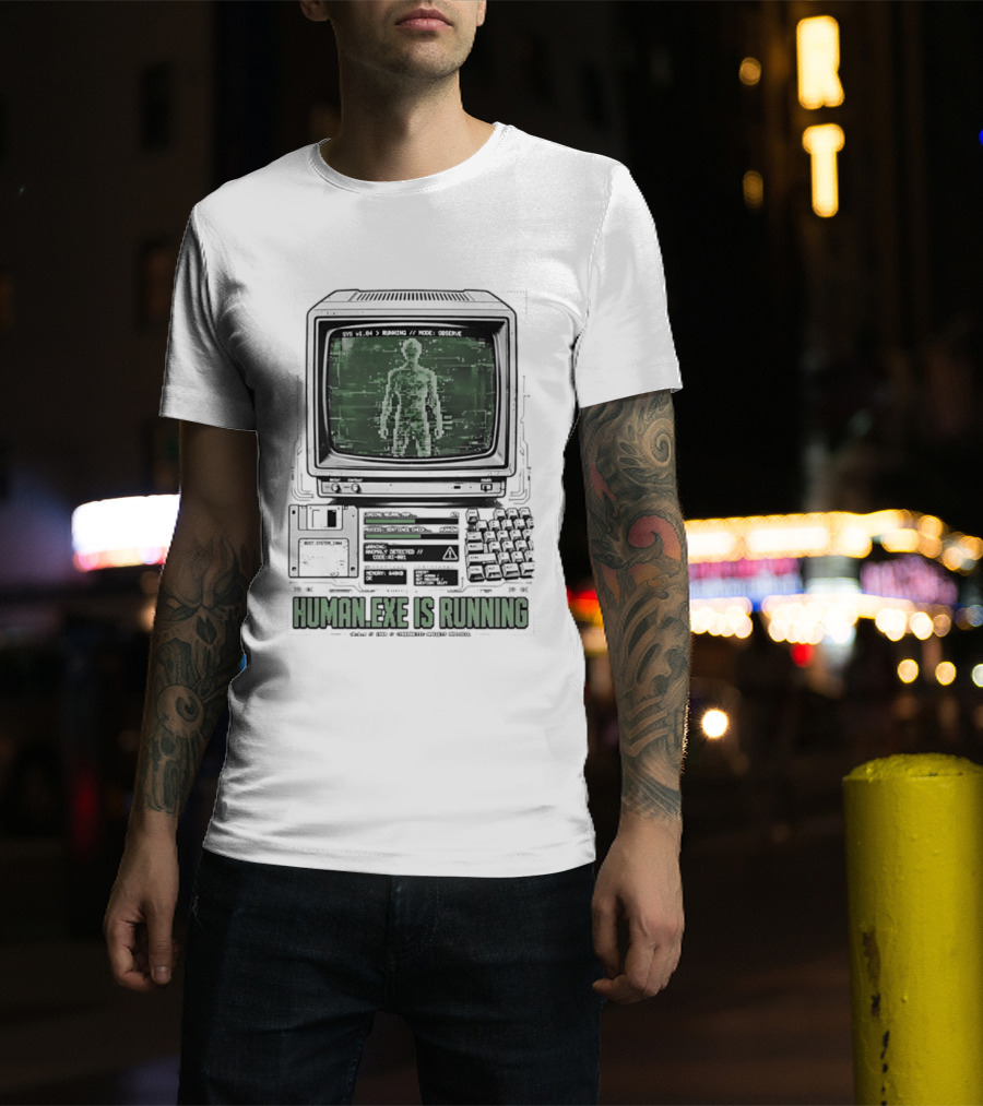 Human Exe Is Running AI Vintage Computer Terminal Display T-Shirt