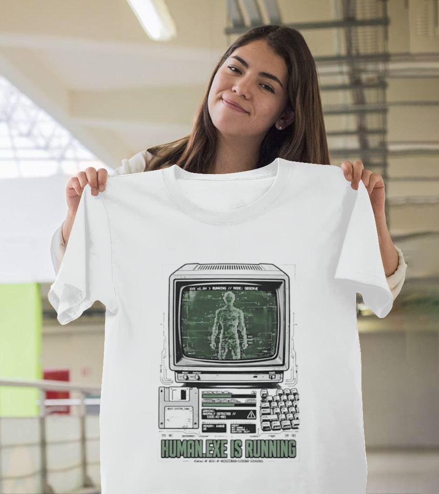 Human Exe Is Running AI Vintage Computer Terminal Display T-Shirt