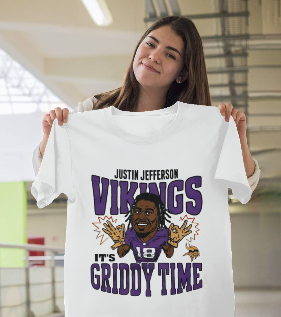 Minnesota Vikings Justin Jefferson It's Griddy Time Caricature T-Shirt