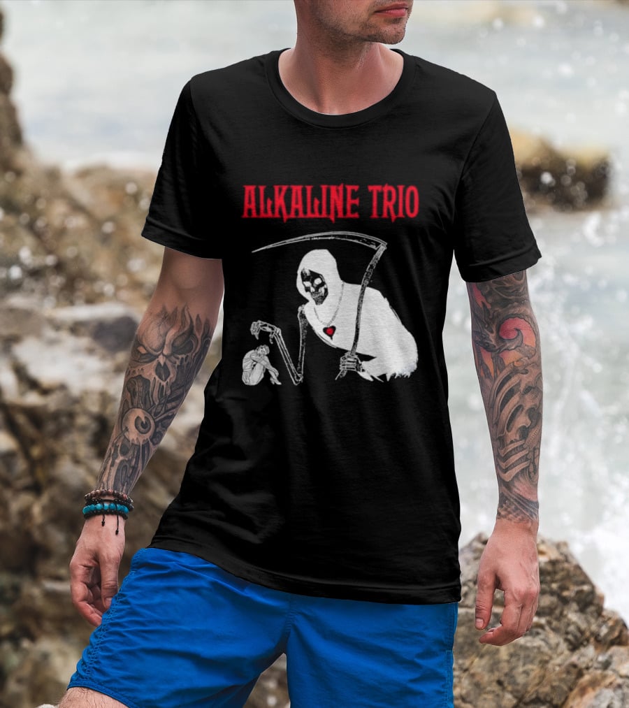 Alkaline Trio Grim Reaper Scythe Heart Skeleton T-Shirt