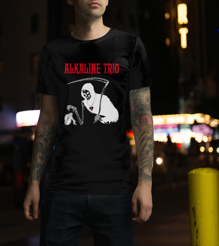 Alkaline Trio Grim Reaper Scythe Heart Skeleton T-Shirt