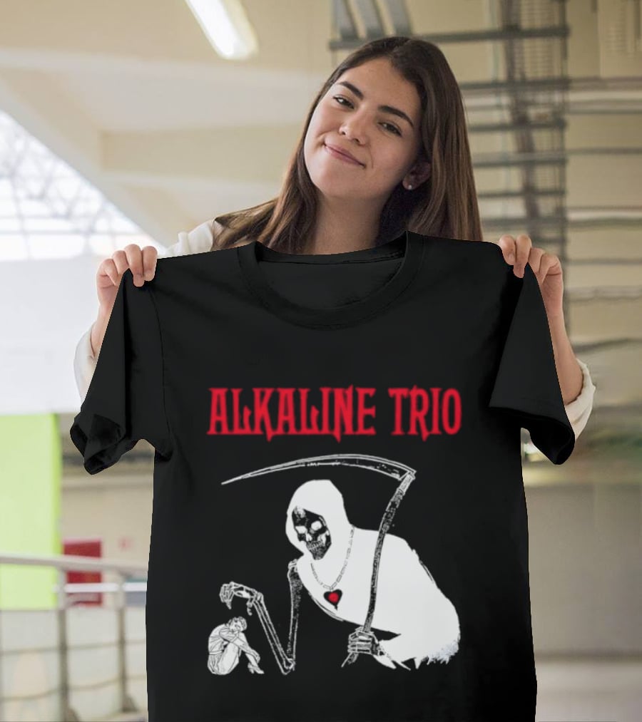 Alkaline Trio Grim Reaper Scythe Heart Skeleton T-Shirt