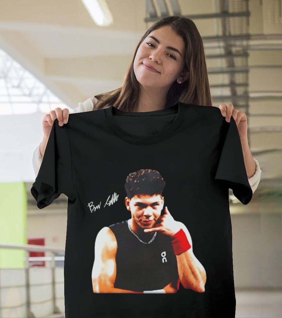 Ben Shelton Phone Gesture On Athletic Tank With Red Wristband T-Shirt