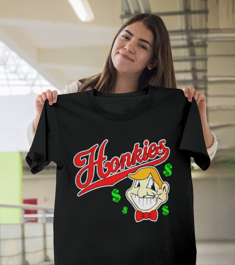 Honkies Red Script Cash Icon With Cartoon Face And Bow Tie T-Shirt