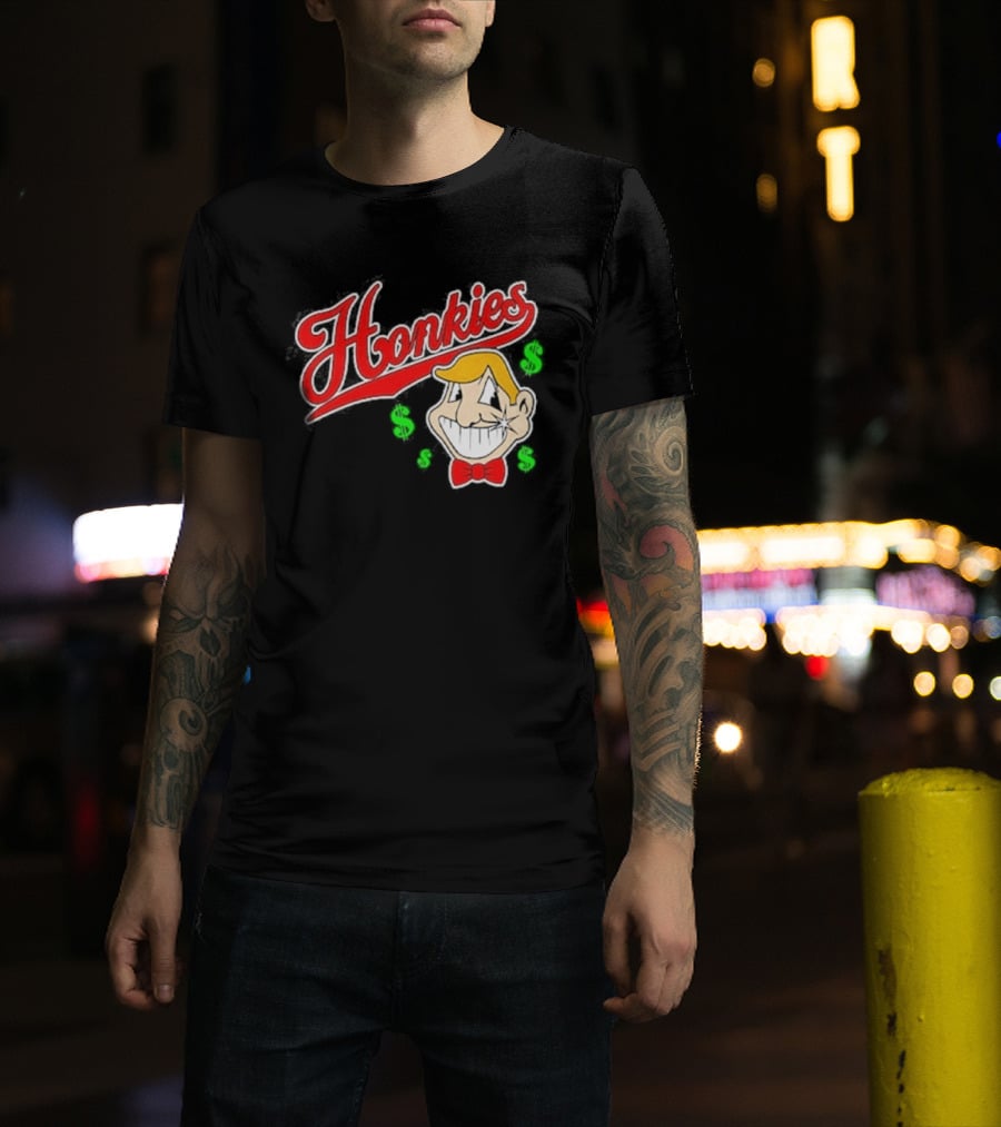 Honkies Red Script With Cartoon Face And Dollar Signs T-Shirt
