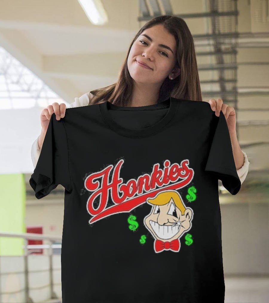 Honkies Red Script With Cartoon Face And Dollar Signs T-Shirt