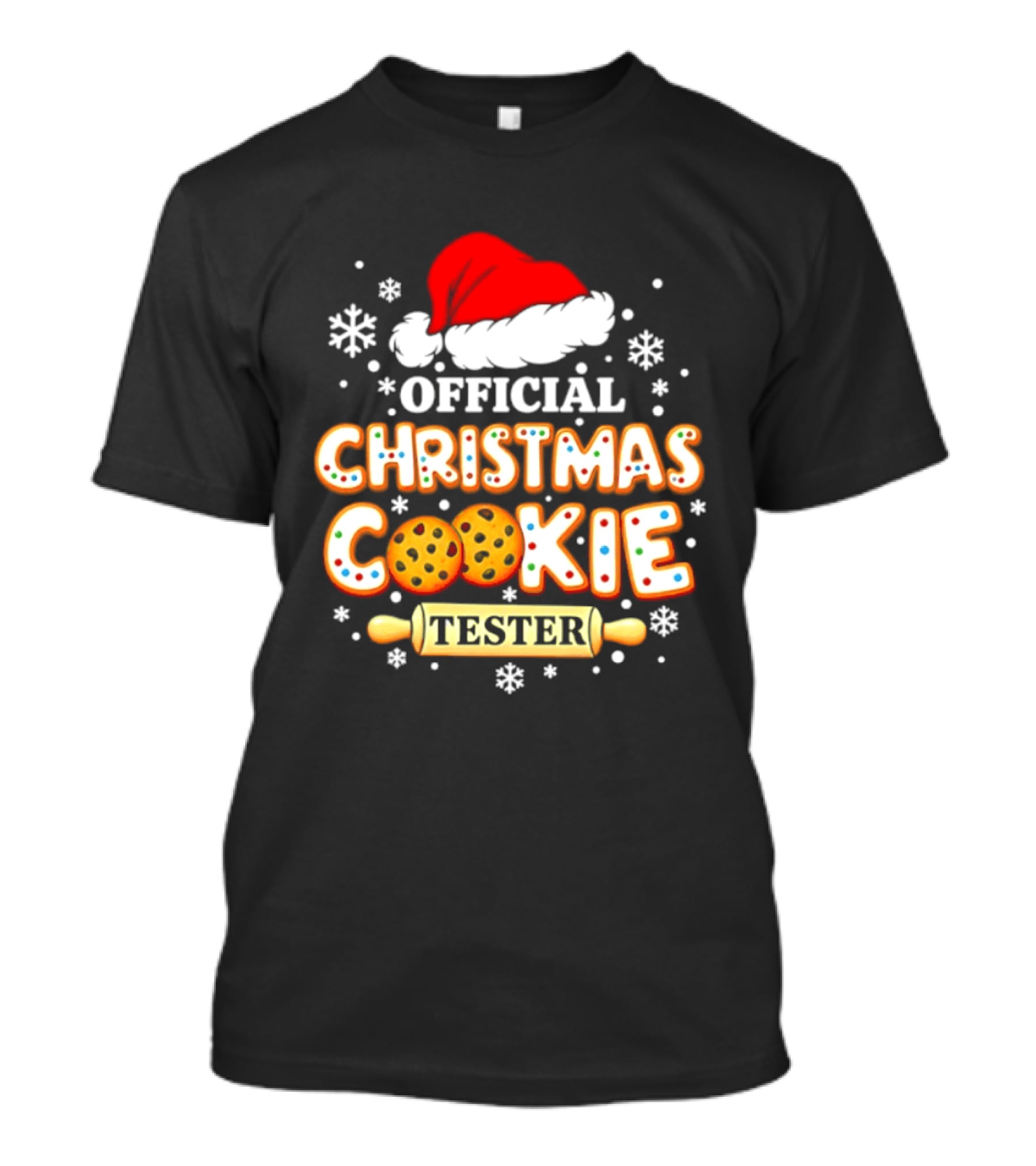 Official Christmas Cookie Tester Santa Hat Snowflakes T-Shirt