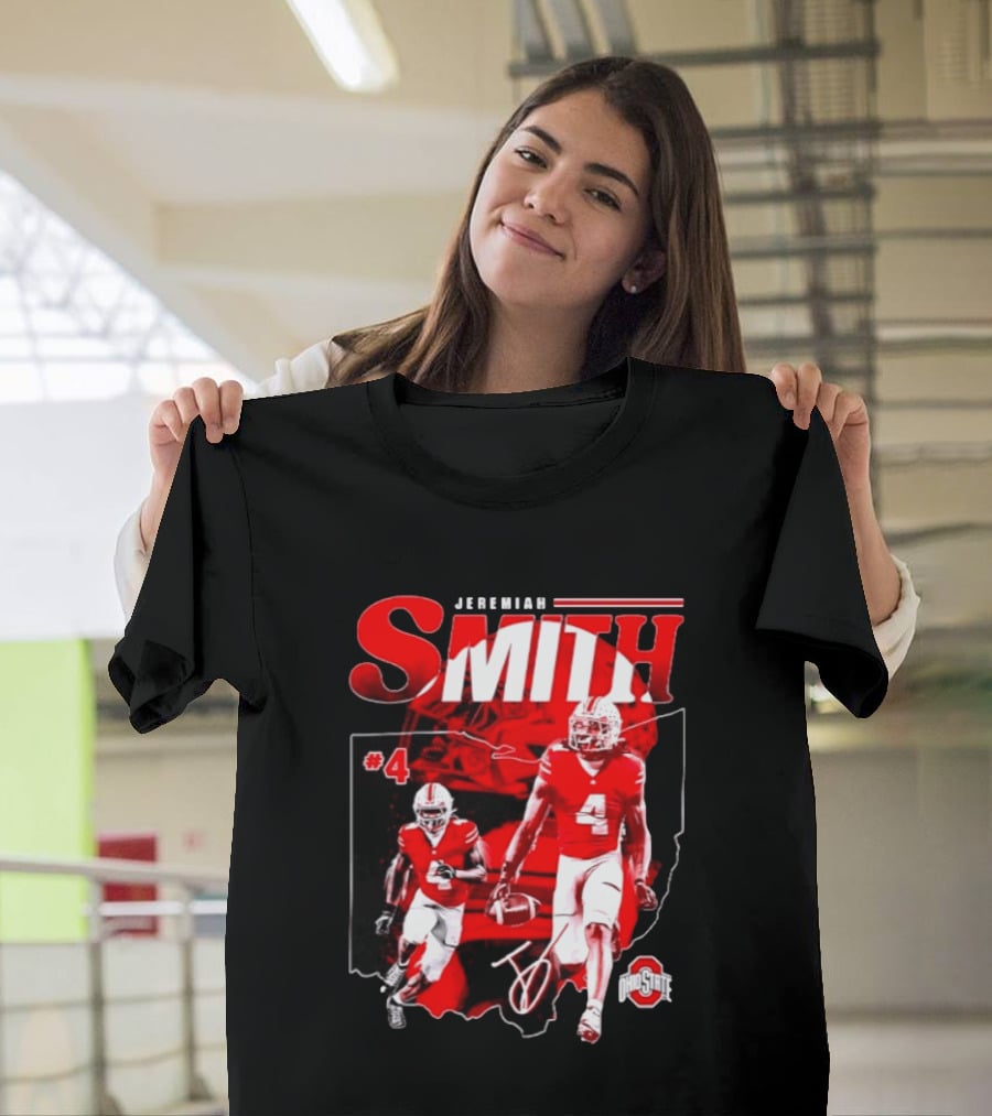 Jeremiah Smith #4 Ohio State Buckeyes Football NCAA Player Ohio Map T-Shirt
