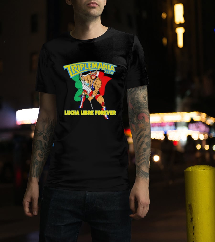 Triplemania XXXIV Lucha Libre Forever Wrestler Mexican Flag T-Shirt