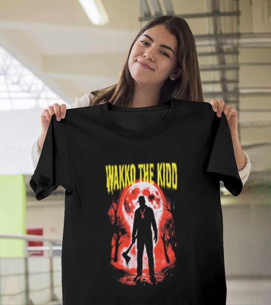 Wakko The Kidd Swing The Hatchet Red Moon Silhouette Charcoal Grey T-Shirt