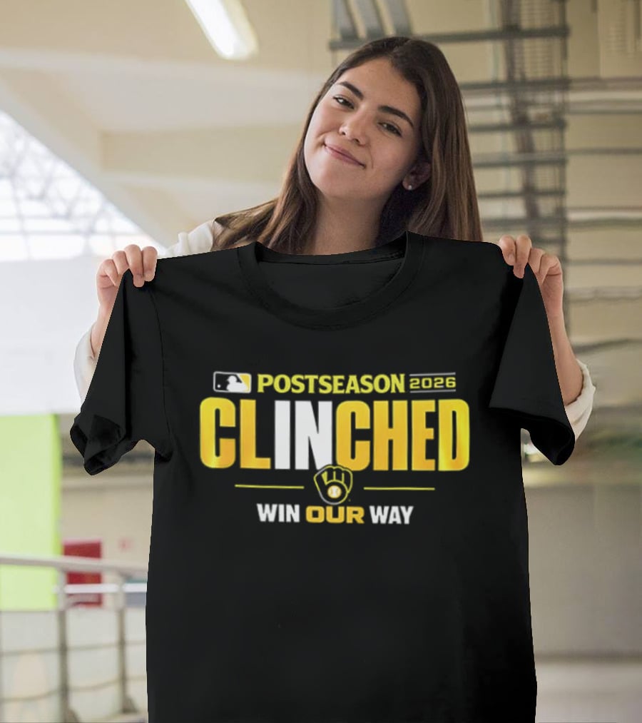 MLB Postseason 2026 Clinched Win Our Way Milwaukee Brewers Stadium Skyline T-Shirt