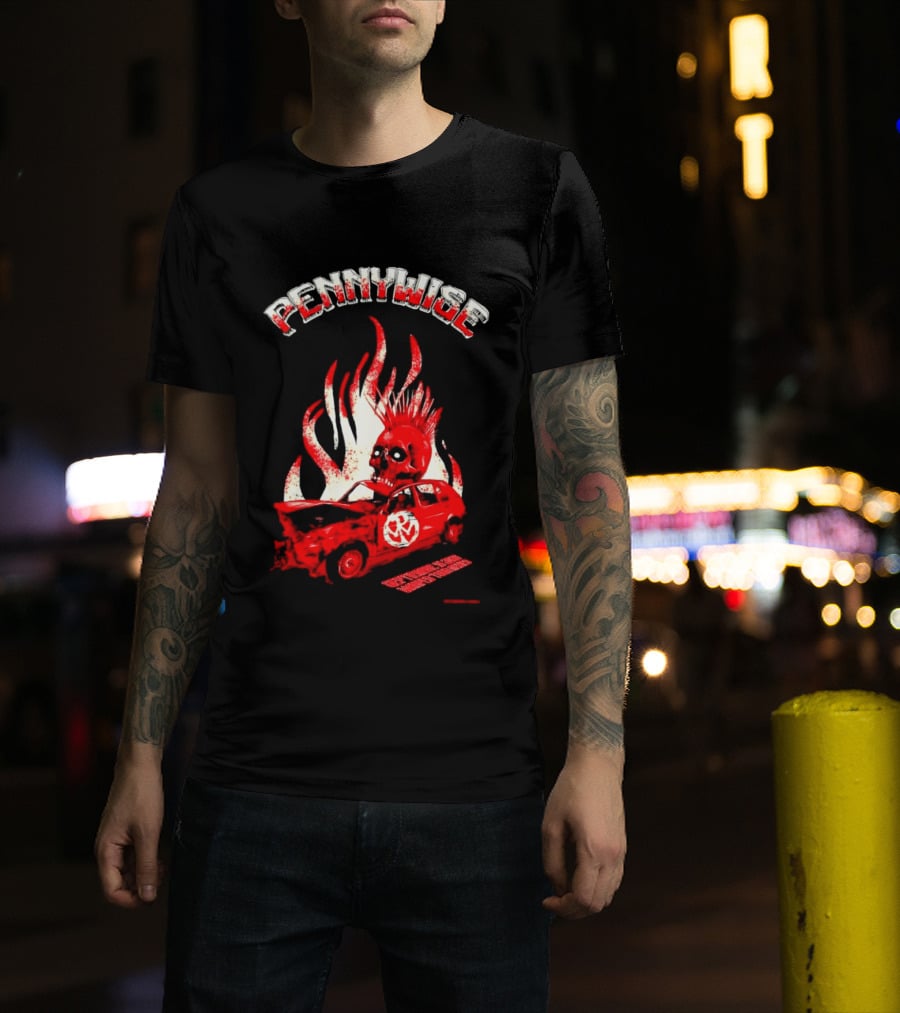Pennywise Punk Rock Skull Flames Car Warped Tour T-Shirt